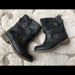 JustFab Chic faux leather Moto boots